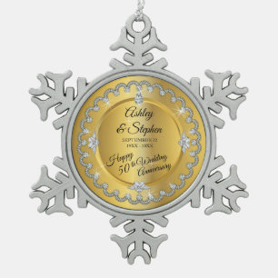 Elegant Gold Diamonds 50. Hochzeitstag Schneeflocken Zinn-Ornament