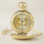 Elegant Gold Diamonds 50. Hochzeitstag Taschenuhr<br><div class="desc">Opulente Eleganz umrahmt dieses Jubiläum-Design in einem einzigartigen geschmolzenen Diamantendesign mit Mitte-Teardrop-Diamant mit Imitaten, die Glitzern auf einem goldenen Farbverlauf hinzufügen. Bitte beachten Sie, dass alle Verzierungen bedruckt sind und nur in flacher, bedruckter Ausführung so real wie möglich erscheinen. Dazu gehören alle metallischen Aussehungsgradienten und/oder Edelsteine. Originelles Design von Holiday...</div>