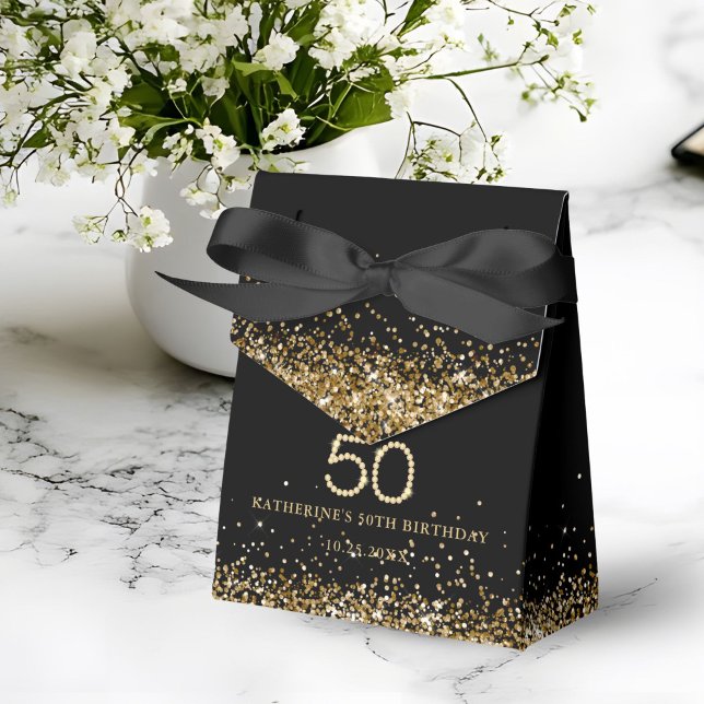Elegant Gold Diamonds 50th Birthday Favor Box Geschenkschachtel (Gold 50th Birthday Thank you Favor Box)