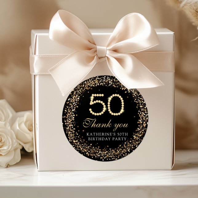 Elegant Gold Diamonds 50th Birthday Thank you  Runder Aufkleber (Von Creator hochgeladen)