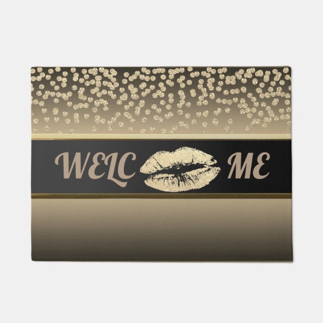 Elegant Gold Diamonds-Glittery Lip-Personalisiert Fußmatte (Vorderseite)