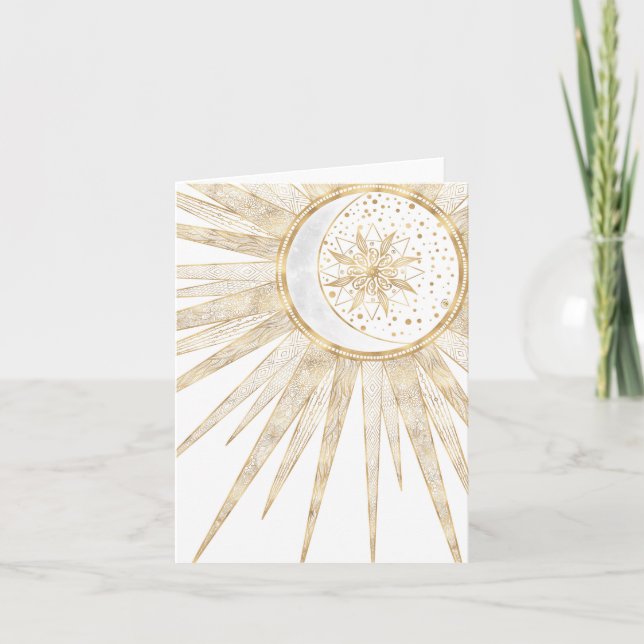 Elegant Gold Doodles Sun Moon Mandala Design (Vorderseite)
