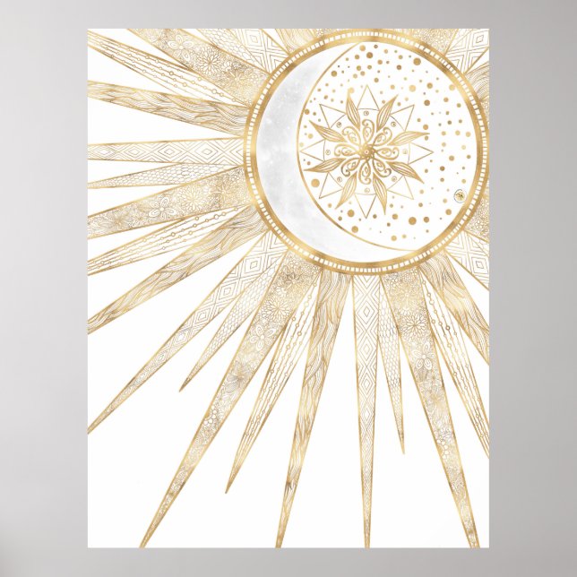 Elegant Gold Doodles Sun Moon Mandala Design Poster (Vorne)