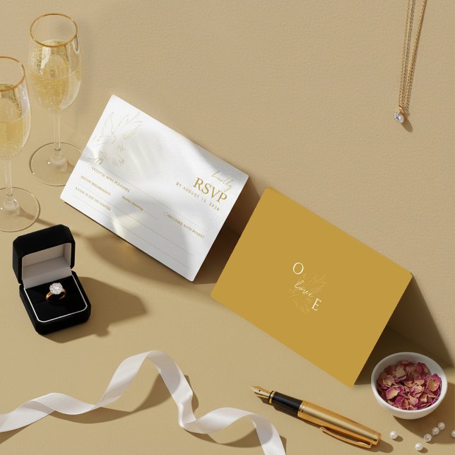 Elegant Gold Dove Wedding RSVP Card (Von Creator hochgeladen)