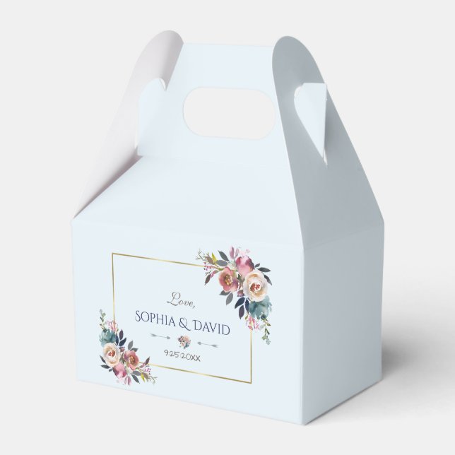 Elegant Gold Dusty Blue Pink Floral Wedding Geschenkschachtel (Vorderseite)