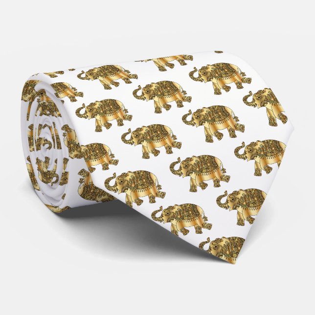 Elegant, Gold Elephant, Paisley Krawatte (Gerollt)