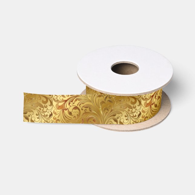 Elegant Gold Embossed Filigree Satinband (Spule)