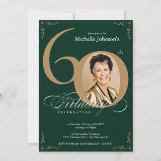 Elegant Gold Emerald 60. Geburtstag Einladung