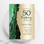 Elegant Gold Emerald Green Agate 50. Geburtstag Einladung<br><div class="desc">Smaragdgrün und Gold agate 50. Geburtstagsfeier Einladung. Elegantes modernes Design mit Aquarellfarben-marmorgeode Hintergrund,  Imitate Glitzer Gold und Typografie Skript-Schriftart. Die trendige Einladungskarte eignet sich perfekt für eine stilvolle Damenfeier. Gedruckte Zazzle Einladungen oder Sofortdownload digitalen druckbaren Vorlage.</div>