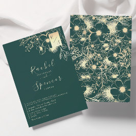 Elegant Gold Emerald Monogram Wedding Einladung