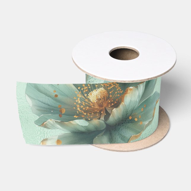 Elegant Gold & Emerald Poppy Wedding  Satin Ribbon Satinband (Spule)