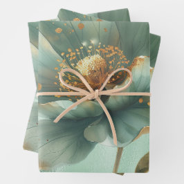Elegant Gold & Emerald Poppy Wedding Wrapping  Geschenkpapier Set
