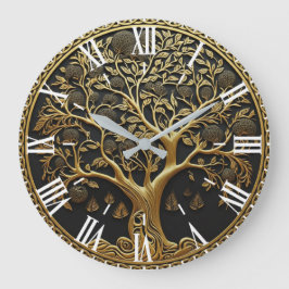 Elegant Gold Engraved Tree  Große Wanduhr