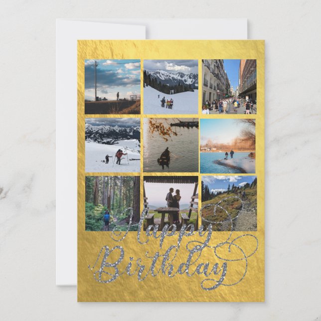 Elegant Gold et Silver Neuf Photo Carte Anniversai (Devant)