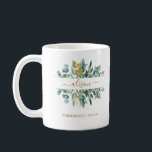 Elegant Gold Eucalyptus Bridesmaid Gift Keepake Kaffeetasse<br><div class="desc">Elegantes Drehbuch personalisierter Name gold eucalyptus zwei Töne Kaffee Tasse.</div>