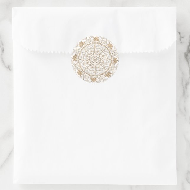 Elegant Gold Eye Sun Moon Mandala White Runder Aufkleber (Tasche)