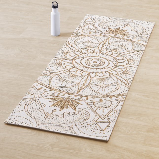 Elegant Gold Eye Sun Moon Mandala White Yogamatte (Beispiel)