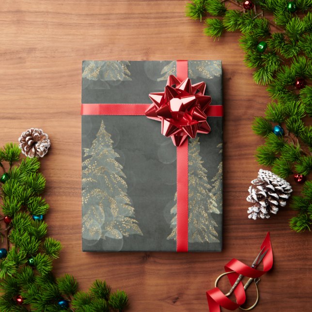 Elegant Gold Fairylight Pine Trees Weihnachten Geschenkpapier (Feiertagsgeschenk)