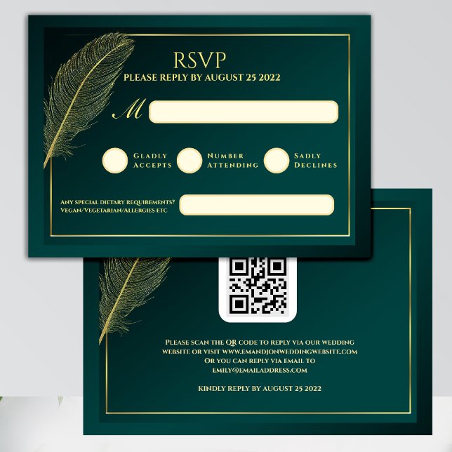Elegant Gold Feather RSVP Card Template Karte (Von Creator hochgeladen)