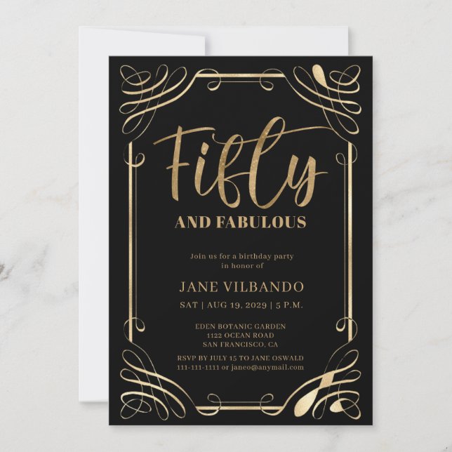 Elegant Gold Fifty Birthday Party Invitation (Devant)