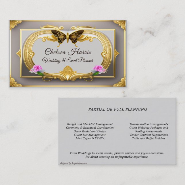 Elegant Gold Filigree Beautiful Butterfly & Rose Visitenkarte (Vorne/Hinten)