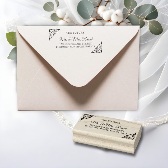 Elegant Gold Filigree , Hochzeit-Rücksendeadresse Gummistempel (Von Creator hochgeladen)