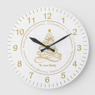 Elegant Gold Filigree Tree "O Christmas Tree" Cir Große Wanduhr