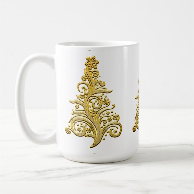 Elegant Gold Filigree Weihnachtsbaum Kaffeetasse (Links)