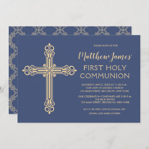 Elégant Gold First Communion Invitation pour garço