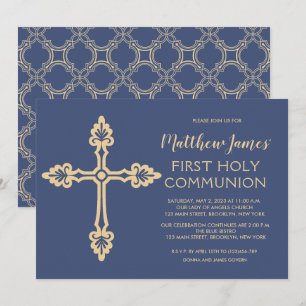 Elegant Gold First Communion Invitation pour garço