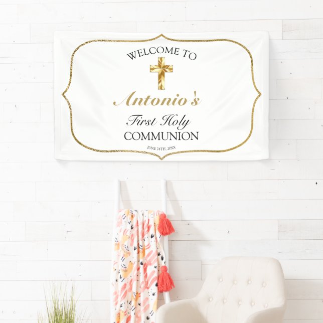Elegant Gold First Holy Community Willkommen Banner (Insitu)