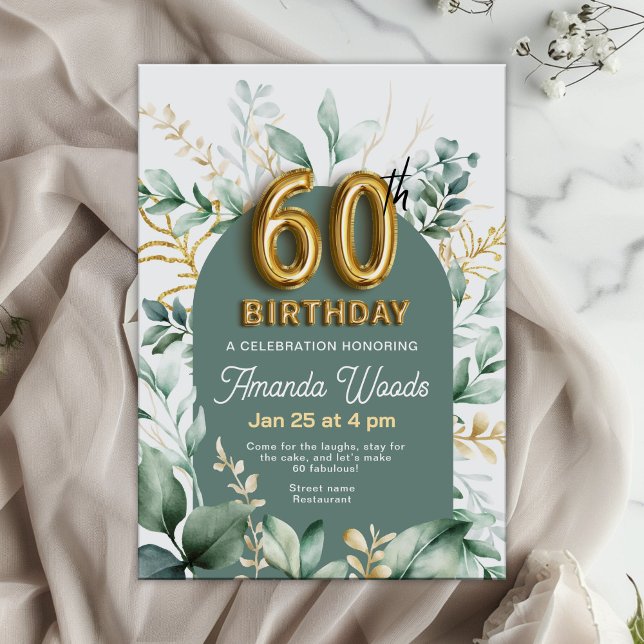 Elegant Gold Floral 60. Geburtstag Einladung (Von Creator hochgeladen)
