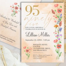 Elegant Gold Floral 95th Birthday, 95 Years Invite