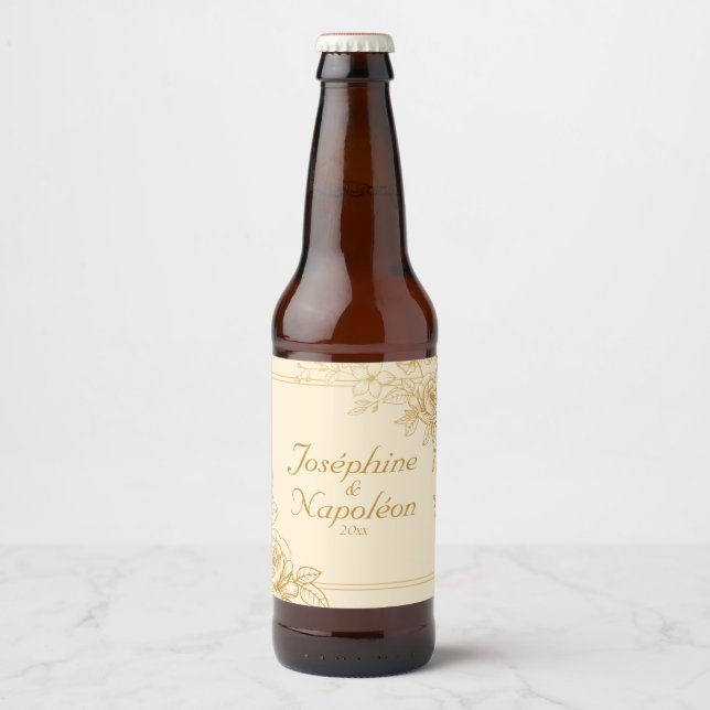 Elegant Gold Floral Bierflaschenetikett (Vorderseite)