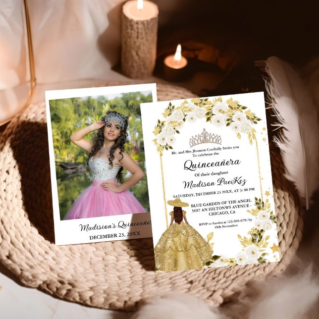 Elegant Gold Floral Butterfly Quinceanera Einladung (Von Creator hochgeladen)