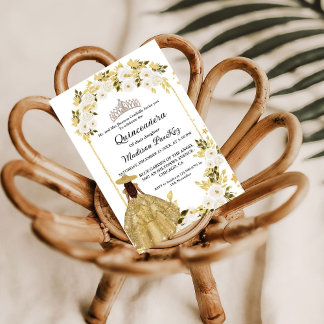 Elegant Gold Floral Butterfly Quinceanera Einladung