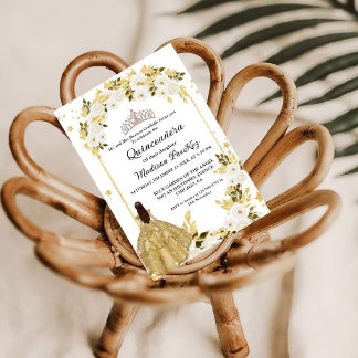 Elegant Gold Floral Butterfly Quinceanera Einladung