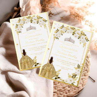 Elegant Gold Floral Butterfly Quinceanera Folieneinladung