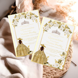 Elegant Gold Floral Butterfly Quinceanera Folieneinladung