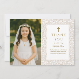 Elegant Gold Floral Communion Thank You Card Einladung