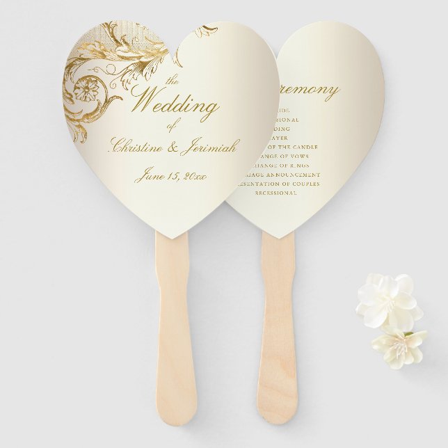 Elegant Gold Floral Damask Elegantes Skript Hochze Fächer (Vorne und Hinten)