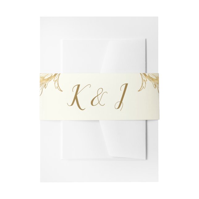 Elegant Gold Floral Damask Script Monogram Wedding Einladungsbanderole (Vorderseite Beispiel)