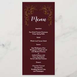 Elegant Gold Floral Deep Burgundy Stripes Wedding  Menükarte