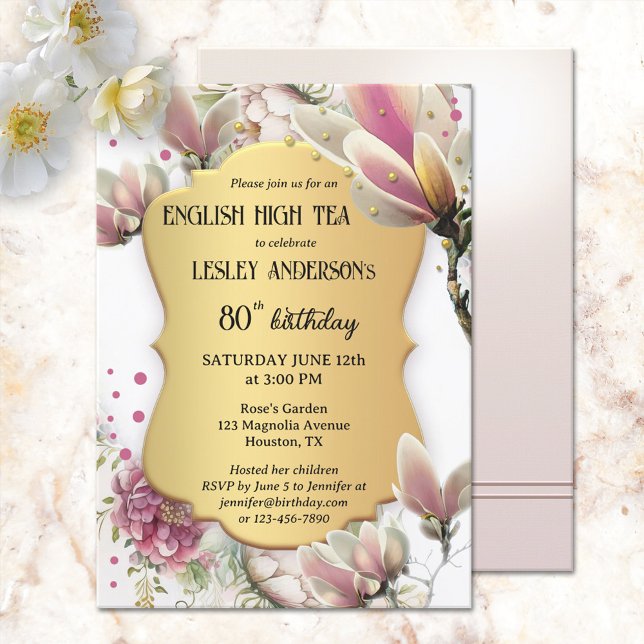 Elegant Gold Floral English High Tea Einladung (Von Creator hochgeladen)
