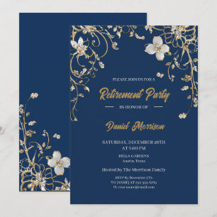 Elegant Gold Floral Frame Retirement 2025 Einladung