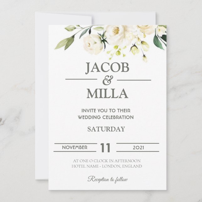 Elegant Gold Floral Greenerity Einladung Hochzeit (Vorderseite)