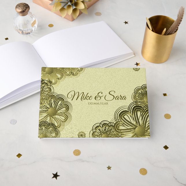 Elegant Gold Floral Guest Book Gästebuch (Vorderseite Offen)