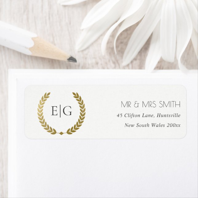 ELEGANT GOLD FLORAL LAUREL WREATH MONOGRAM ADRESSE (Insitu)