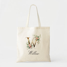 Elegant Gold Floral Letter W Monogram Tote Bag Tragetasche