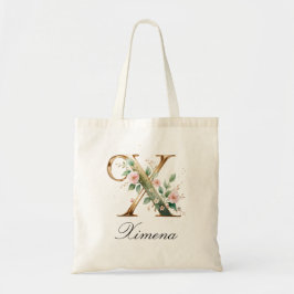 Elegant Gold Floral Letter X Monogram Tote Bag Tragetasche